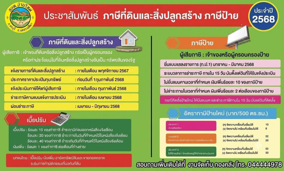 ประกาศการยื่นแบบแและชำระภาษีท้องถิ่น  ประจำปี 2568